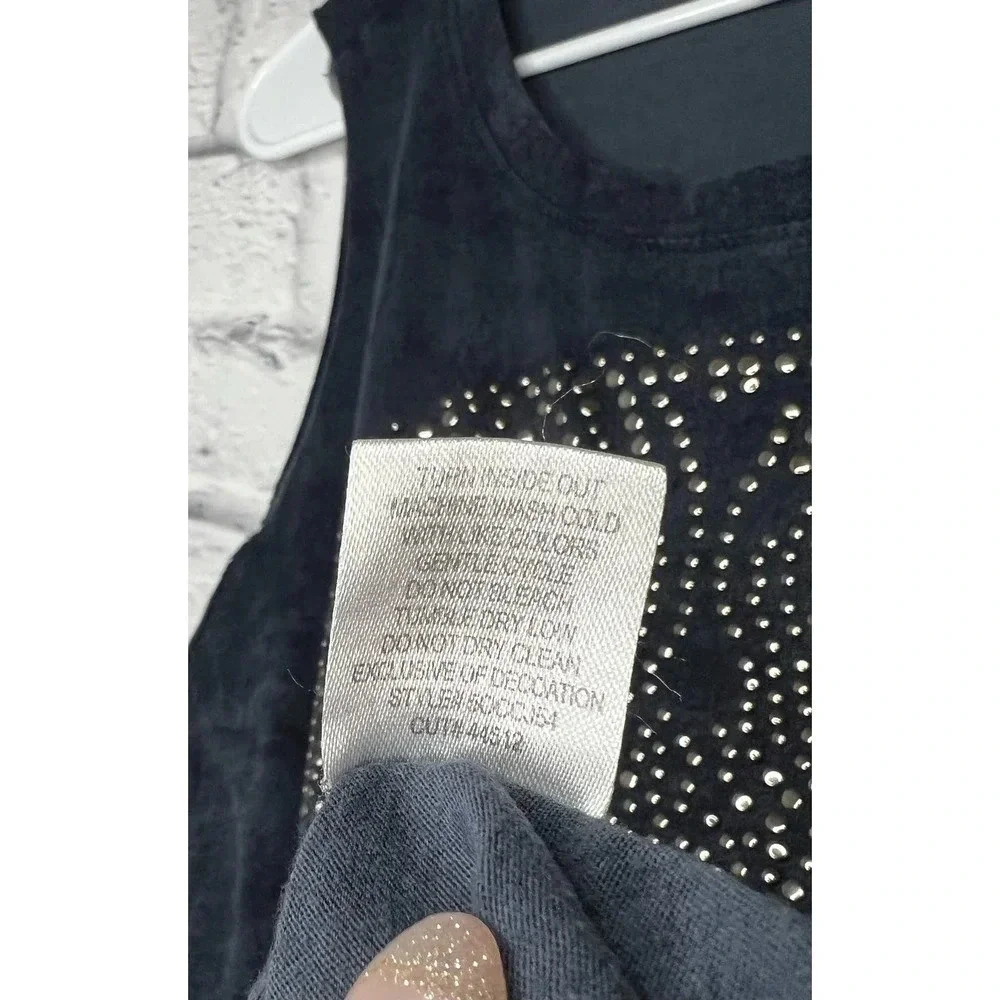 Dolled Up by FANG Womens Sleeveless Studded Skull Tank (M) NAVY - Picture 6 of 8
